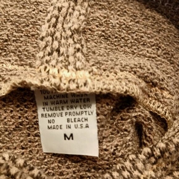 New Lightweight Fuzzy Cowl neck Sweater Top womens M Peachy Taupe Black crochet - Picture 7 of 7